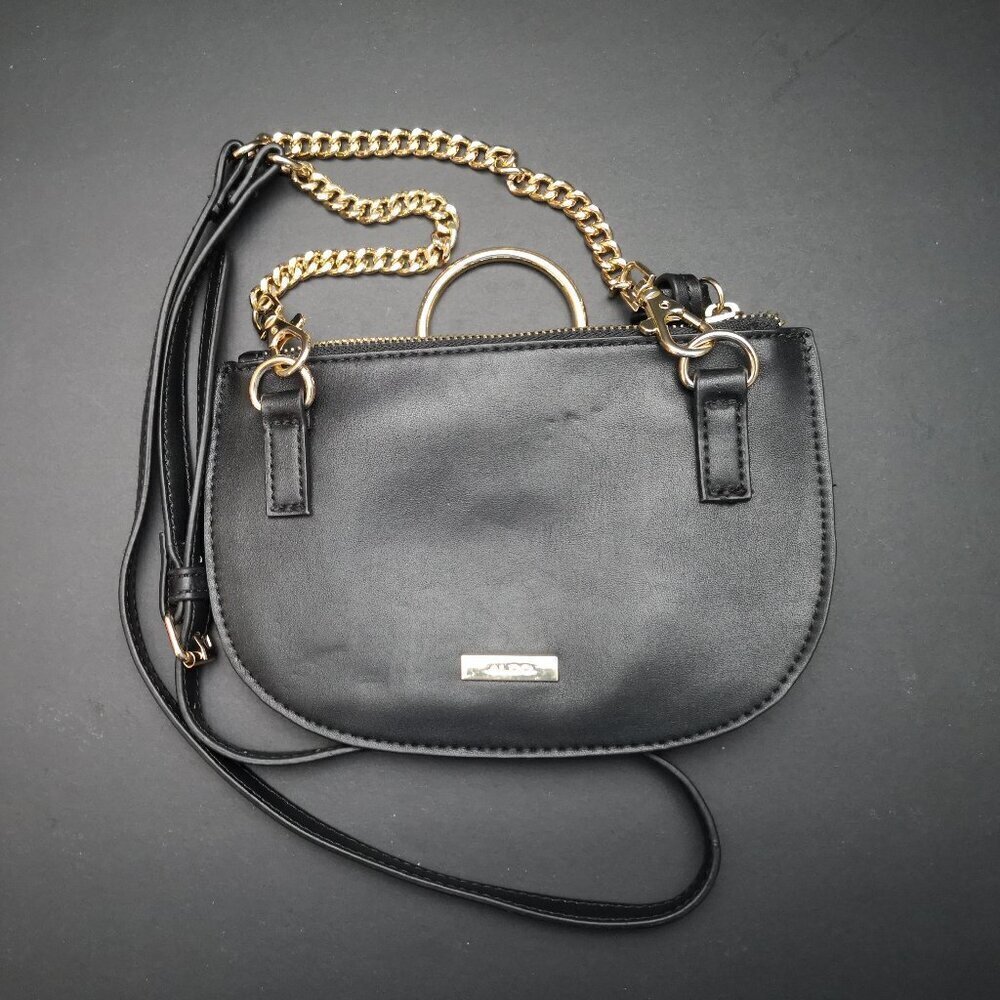 Aldo Black w/ Gold Tone Accents Faux Leather Adjustable Shoulder Strap Crossbody